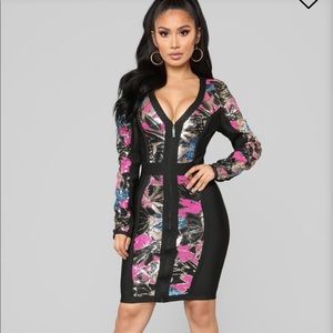 Juicy Fruit Bandage Dress - Black/Multi